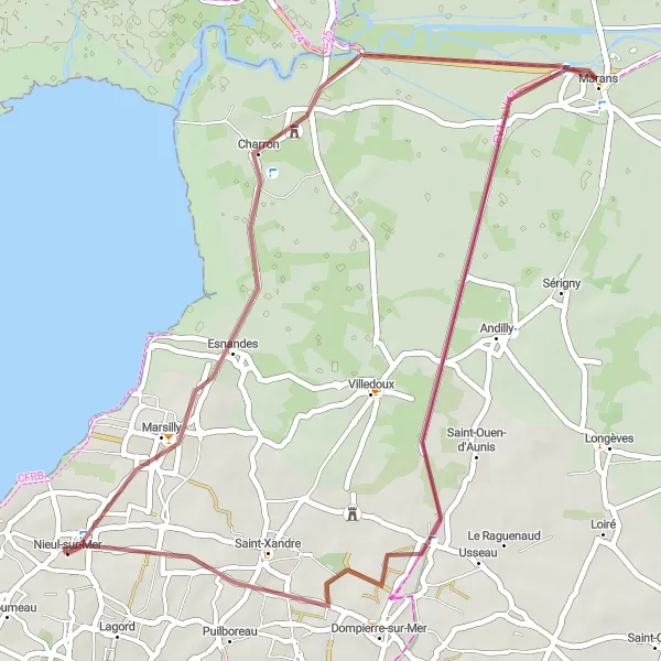 Map miniature of "Coastal Adventure" cycling inspiration in Poitou-Charentes, France. Generated by Tarmacs.app cycling route planner