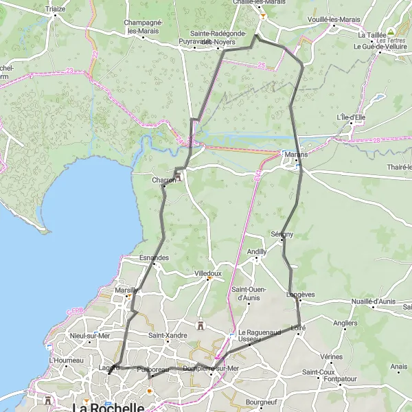 Map miniature of "Exploring the Charente-Maritime countryside and coastline" cycling inspiration in Poitou-Charentes, France. Generated by Tarmacs.app cycling route planner