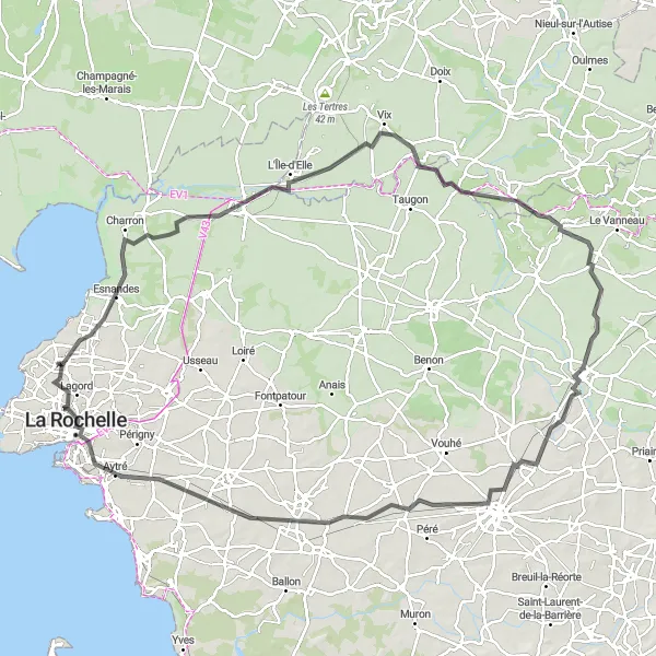 Map miniature of "Exploring the Venise Verte" cycling inspiration in Poitou-Charentes, France. Generated by Tarmacs.app cycling route planner