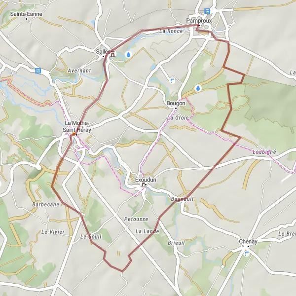 Map miniature of "Short Gravel Ride to La Mothe-Saint-Héray" cycling inspiration in Poitou-Charentes, France. Generated by Tarmacs.app cycling route planner