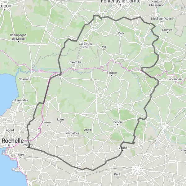 Map miniature of "Charente Cycling Adventure" cycling inspiration in Poitou-Charentes, France. Generated by Tarmacs.app cycling route planner