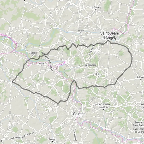 Map miniature of "Poitou-Charentes Route 2" cycling inspiration in Poitou-Charentes, France. Generated by Tarmacs.app cycling route planner