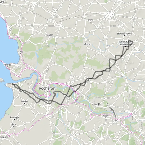 Map miniature of "Port-des-Barques and Beyond" cycling inspiration in Poitou-Charentes, France. Generated by Tarmacs.app cycling route planner