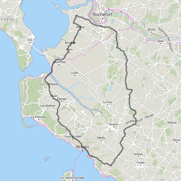 Map miniature of "Expansive Coastal Ride to Saint-Nazaire-sur-Charente" cycling inspiration in Poitou-Charentes, France. Generated by Tarmacs.app cycling route planner