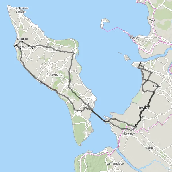 Map miniature of "Island Adventure" cycling inspiration in Poitou-Charentes, France. Generated by Tarmacs.app cycling route planner