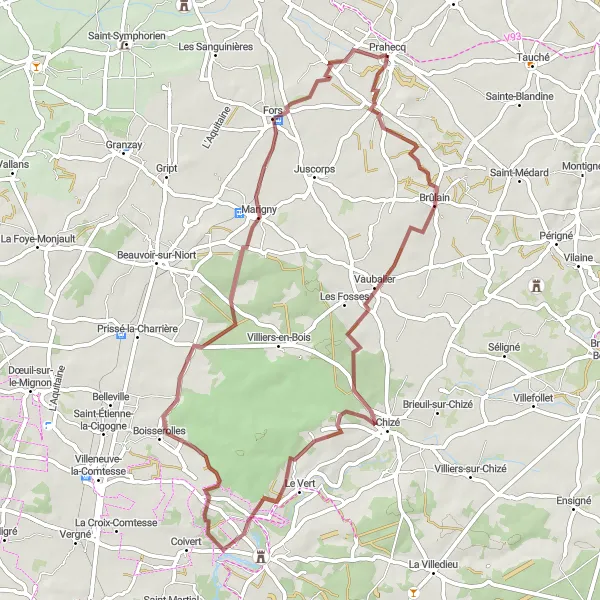 Map miniature of "Exploring Charente" cycling inspiration in Poitou-Charentes, France. Generated by Tarmacs.app cycling route planner