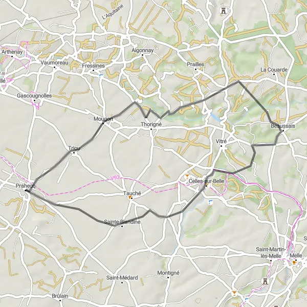 Map miniature of "La Belle Villaine" cycling inspiration in Poitou-Charentes, France. Generated by Tarmacs.app cycling route planner