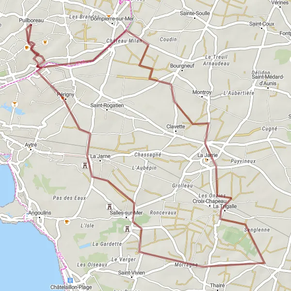 Map miniature of "Gravel Adventure to Dompierre-sur-Mer, Croix-Chapeau, Salles-sur-Mer, and Périgny" cycling inspiration in Poitou-Charentes, France. Generated by Tarmacs.app cycling route planner