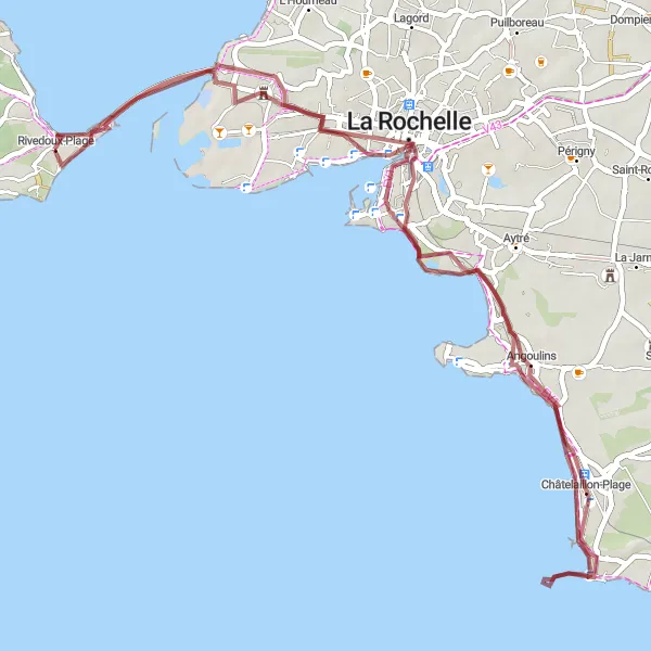 Map miniature of "Rivedoux-Plage to La Rochelle Gravel Route" cycling inspiration in Poitou-Charentes, France. Generated by Tarmacs.app cycling route planner