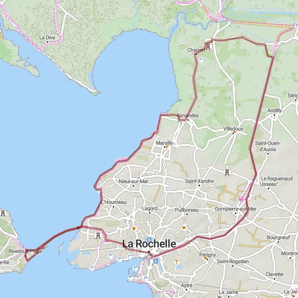 Map miniature of "Gravel adventure to La Rochelle" cycling inspiration in Poitou-Charentes, France. Generated by Tarmacs.app cycling route planner