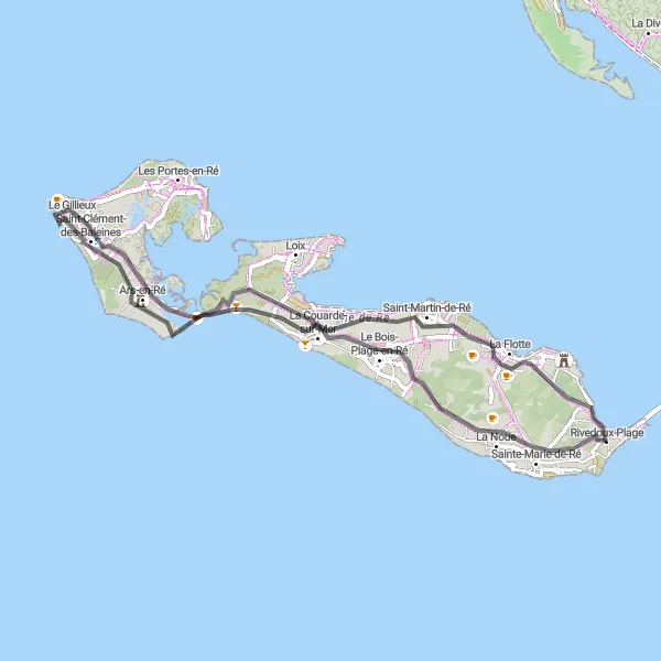 Map miniature of "Loops around Saint-Martin-de-Ré and Ars-en-Ré" cycling inspiration in Poitou-Charentes, France. Generated by Tarmacs.app cycling route planner