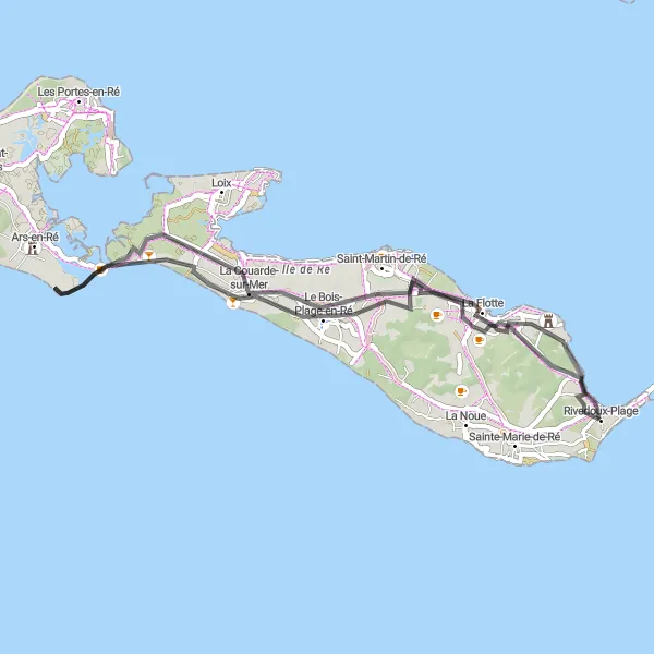 Map miniature of "Coastal ride to Le Bois-Plage-en-Ré" cycling inspiration in Poitou-Charentes, France. Generated by Tarmacs.app cycling route planner