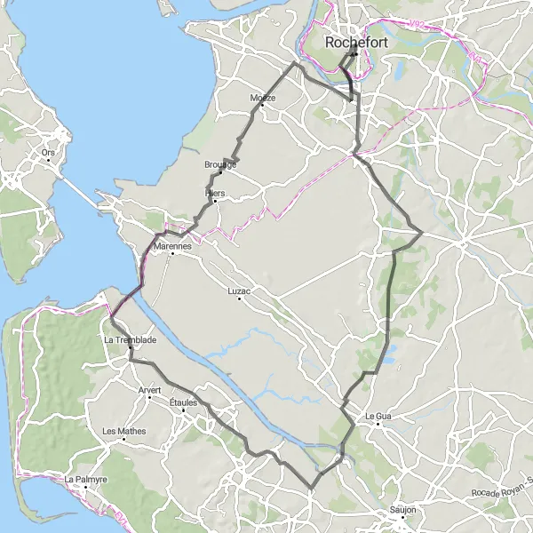 Map miniature of "Coastal Adventure" cycling inspiration in Poitou-Charentes, France. Generated by Tarmacs.app cycling route planner