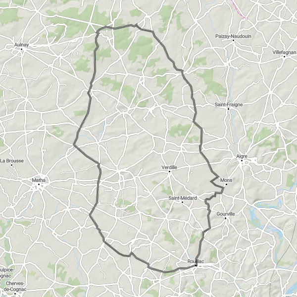 Miniature de la carte de l'inspiration cycliste "Parcours de Ballans et Néré" dans la Poitou-Charentes, France. Générée par le planificateur d'itinéraire cycliste Tarmacs.app