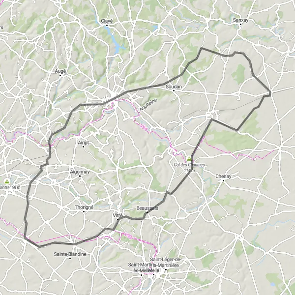 Map miniature of "The Countryside Circuit" cycling inspiration in Poitou-Charentes, France. Generated by Tarmacs.app cycling route planner