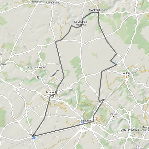 Map miniature of "The Scenic Loop" cycling inspiration in Poitou-Charentes, France. Generated by Tarmacs.app cycling route planner