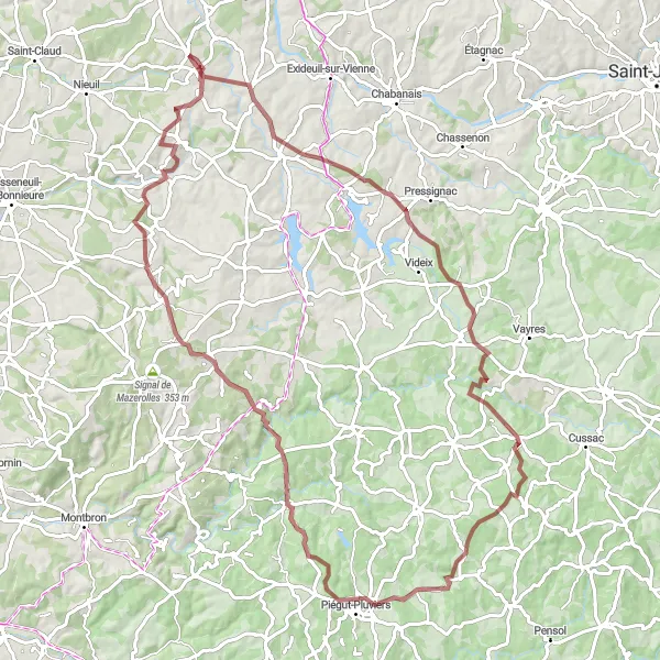Map miniature of "The Gravel Escape" cycling inspiration in Poitou-Charentes, France. Generated by Tarmacs.app cycling route planner