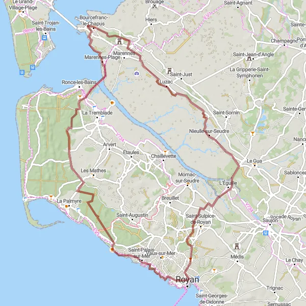 Map miniature of "The Gravel Adventure" cycling inspiration in Poitou-Charentes, France. Generated by Tarmacs.app cycling route planner