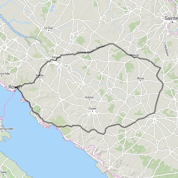 Map miniature of "Saujon to Estuaire Road Route" cycling inspiration in Poitou-Charentes, France. Generated by Tarmacs.app cycling route planner