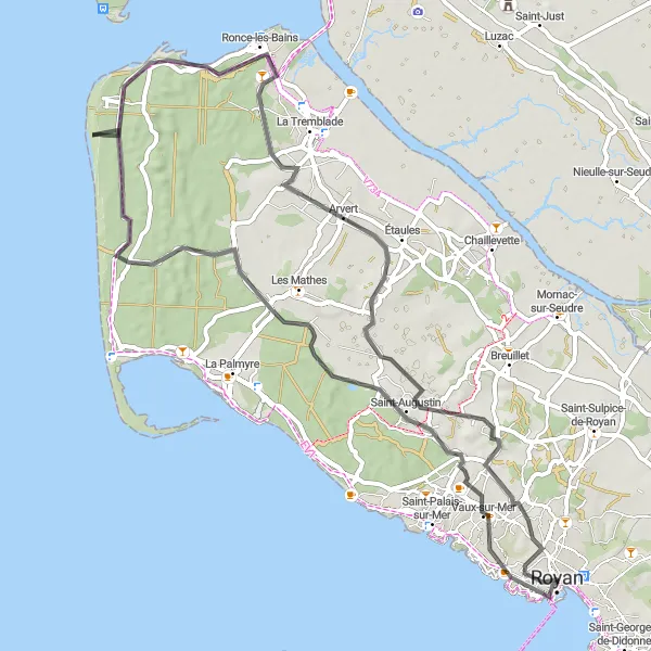 Map miniature of "Taupignac to Villa Hélianthe Road Route" cycling inspiration in Poitou-Charentes, France. Generated by Tarmacs.app cycling route planner