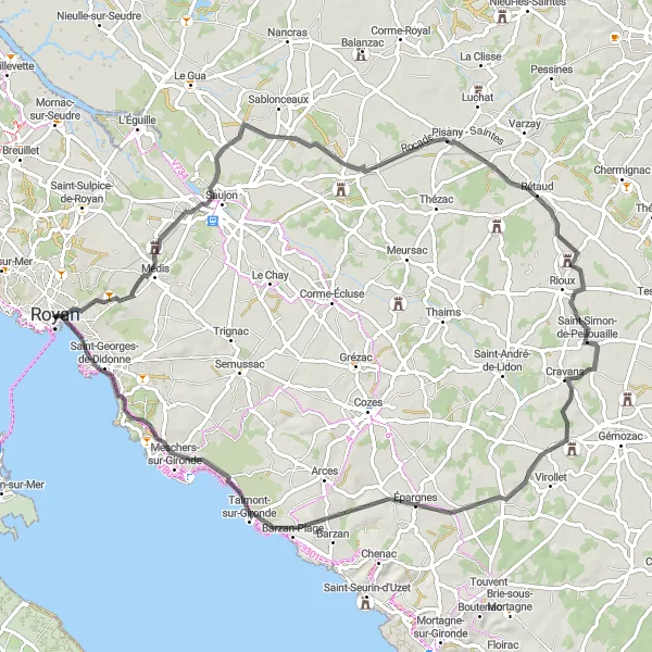 Map miniature of "Exploring Charente-Maritime" cycling inspiration in Poitou-Charentes, France. Generated by Tarmacs.app cycling route planner