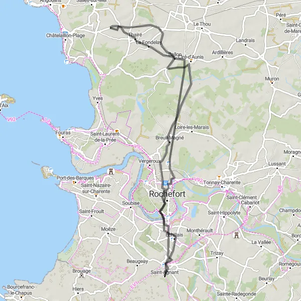 Map miniature of "Rochefort Adventure" cycling inspiration in Poitou-Charentes, France. Generated by Tarmacs.app cycling route planner