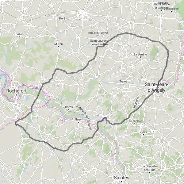 Map miniature of "Charente River Loop" cycling inspiration in Poitou-Charentes, France. Generated by Tarmacs.app cycling route planner