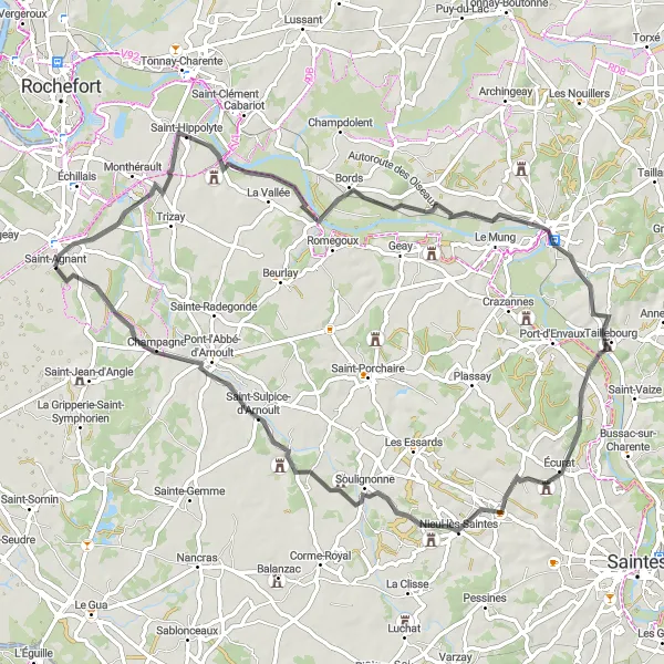 Map miniature of "Cultural Exploration" cycling inspiration in Poitou-Charentes, France. Generated by Tarmacs.app cycling route planner