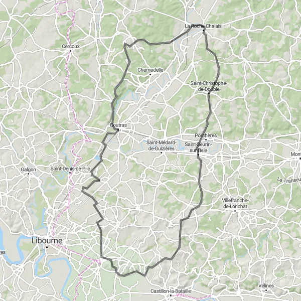 Map miniature of "Exploring Saint-Aigulin's Countryside" cycling inspiration in Poitou-Charentes, France. Generated by Tarmacs.app cycling route planner