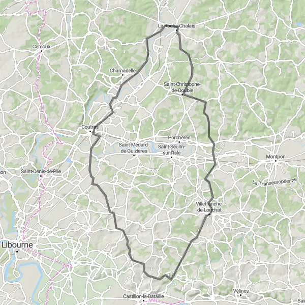 Miniature de la carte de l'inspiration cycliste "La Route des Vignobles" dans la Poitou-Charentes, France. Générée par le planificateur d'itinéraire cycliste Tarmacs.app