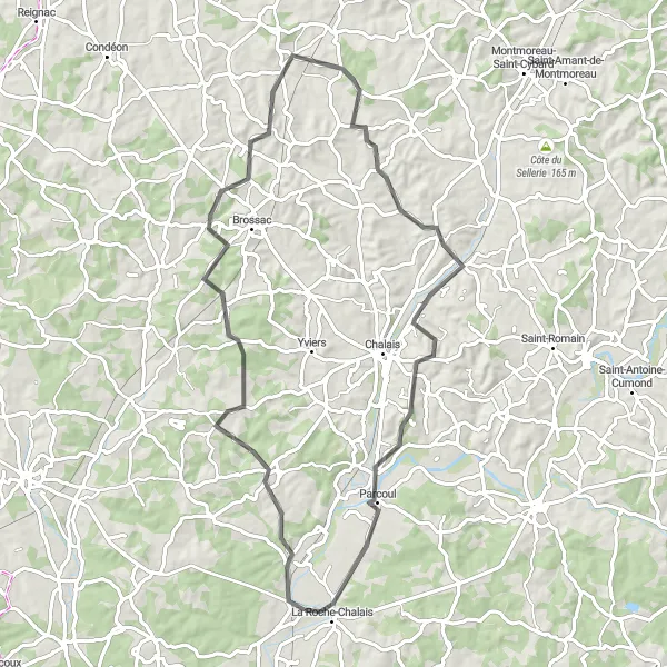 Map miniature of "Rural Scenery near Saint-Aigulin" cycling inspiration in Poitou-Charentes, France. Generated by Tarmacs.app cycling route planner