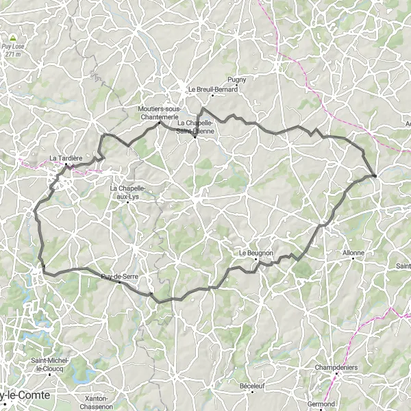 Map miniature of "Road Cycling Route with Breathtaking Views" cycling inspiration in Poitou-Charentes, France. Generated by Tarmacs.app cycling route planner