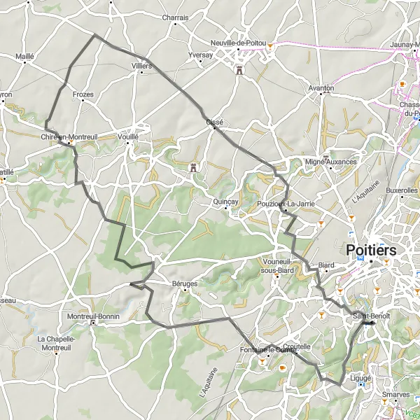 Map miniature of "Croutelle Loop" cycling inspiration in Poitou-Charentes, France. Generated by Tarmacs.app cycling route planner