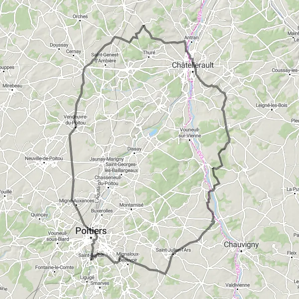 Map miniature of "Avanton Grand Tour" cycling inspiration in Poitou-Charentes, France. Generated by Tarmacs.app cycling route planner