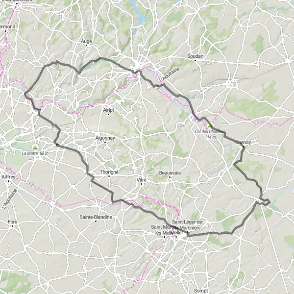 Map miniature of "Saint-Gelais - Chauray Road Adventure" cycling inspiration in Poitou-Charentes, France. Generated by Tarmacs.app cycling route planner