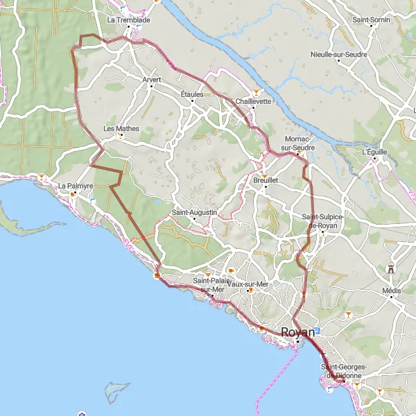 Map miniature of "Scenic Gravel Ride through Coastal Charm" cycling inspiration in Poitou-Charentes, France. Generated by Tarmacs.app cycling route planner