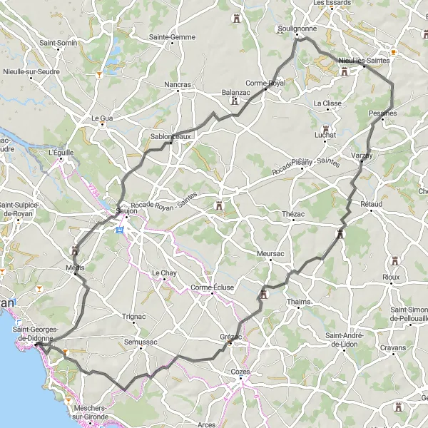 Map miniature of "The Coastal Road Explorer" cycling inspiration in Poitou-Charentes, France. Generated by Tarmacs.app cycling route planner