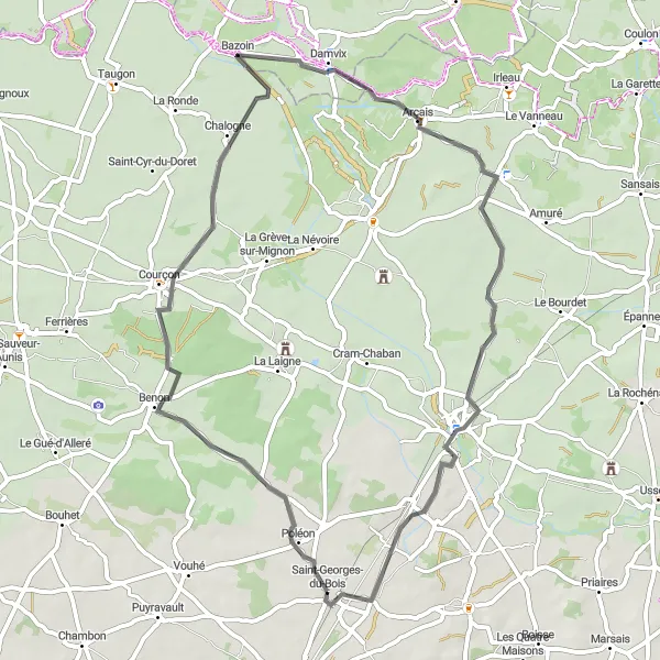 Map miniature of "Rex Circuit from Saint-Georges-de-Rex" cycling inspiration in Poitou-Charentes, France. Generated by Tarmacs.app cycling route planner
