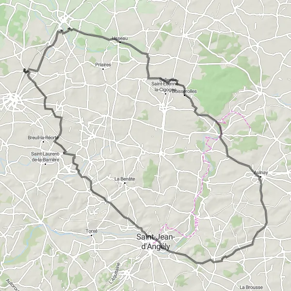 Map miniature of "The Amilly Adventure" cycling inspiration in Poitou-Charentes, France. Generated by Tarmacs.app cycling route planner