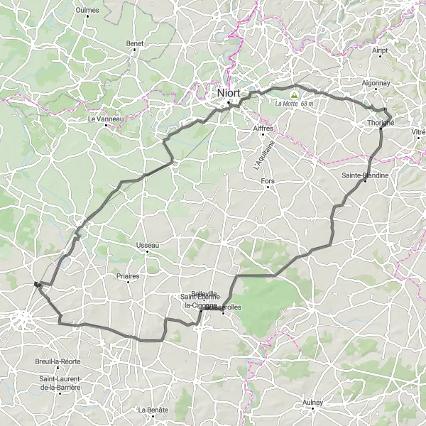 Map miniature of "Saint-Georges Round Trip from Niort" cycling inspiration in Poitou-Charentes, France. Generated by Tarmacs.app cycling route planner