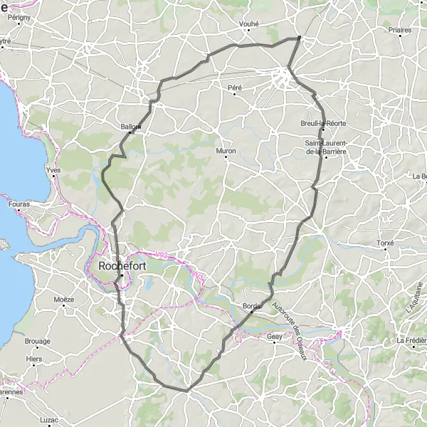 Map miniature of "The Chervettes Challenge" cycling inspiration in Poitou-Charentes, France. Generated by Tarmacs.app cycling route planner