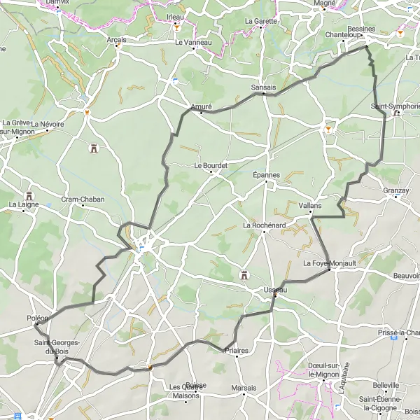 Map miniature of "Maison Neuve Loop from Saint-Saturnin-du-Bois" cycling inspiration in Poitou-Charentes, France. Generated by Tarmacs.app cycling route planner