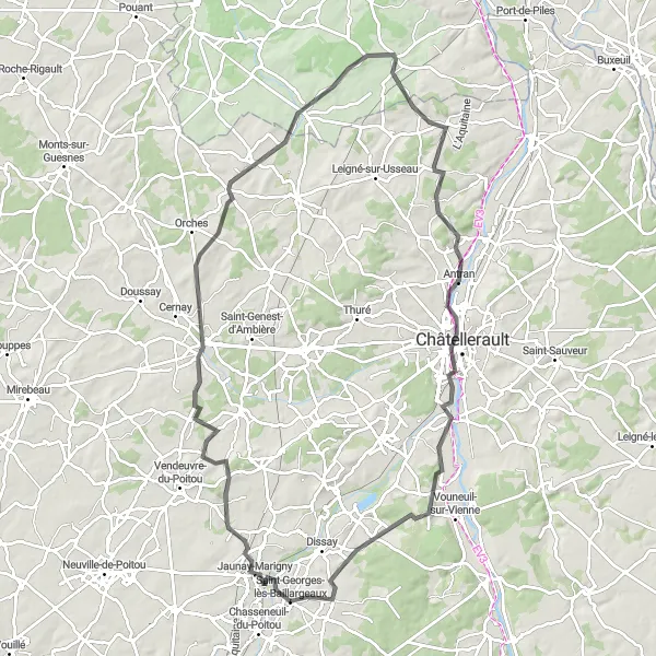 Map miniature of "Lencloître Journey" cycling inspiration in Poitou-Charentes, France. Generated by Tarmacs.app cycling route planner