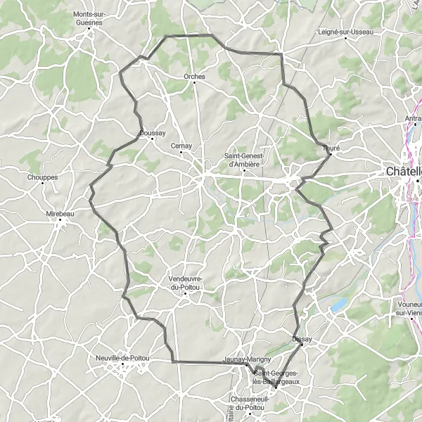 Map miniature of "Chabournay Ride" cycling inspiration in Poitou-Charentes, France. Generated by Tarmacs.app cycling route planner