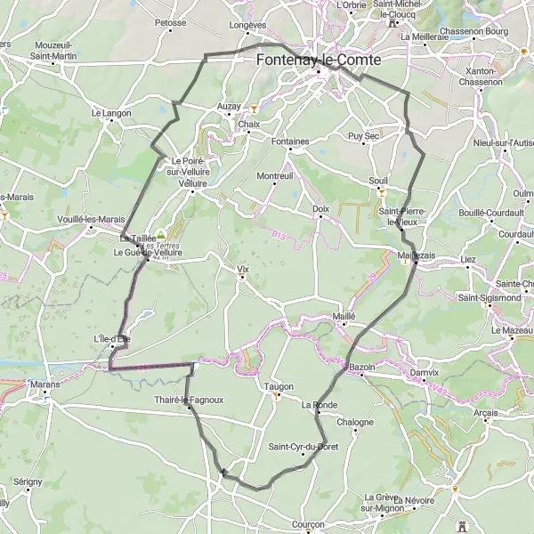 Map miniature of "Charming Countryside Loop" cycling inspiration in Poitou-Charentes, France. Generated by Tarmacs.app cycling route planner