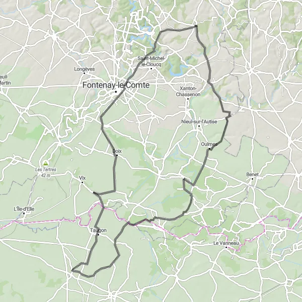 Map miniature of "Marais Exploration" cycling inspiration in Poitou-Charentes, France. Generated by Tarmacs.app cycling route planner