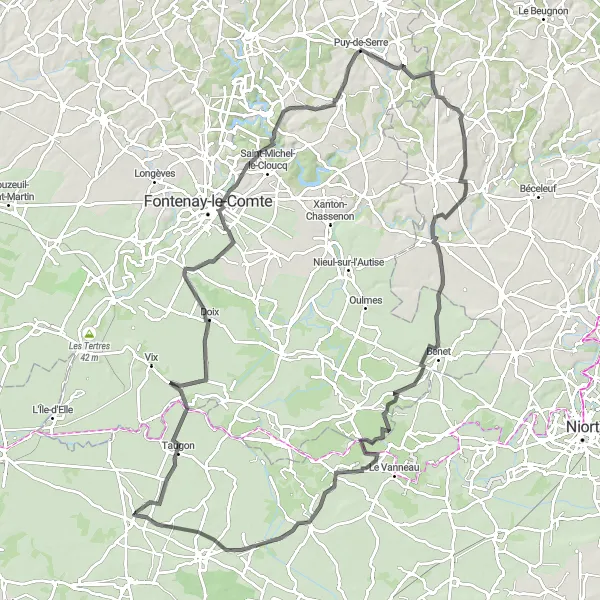 Map miniature of "Discover the Marais Poitevin" cycling inspiration in Poitou-Charentes, France. Generated by Tarmacs.app cycling route planner
