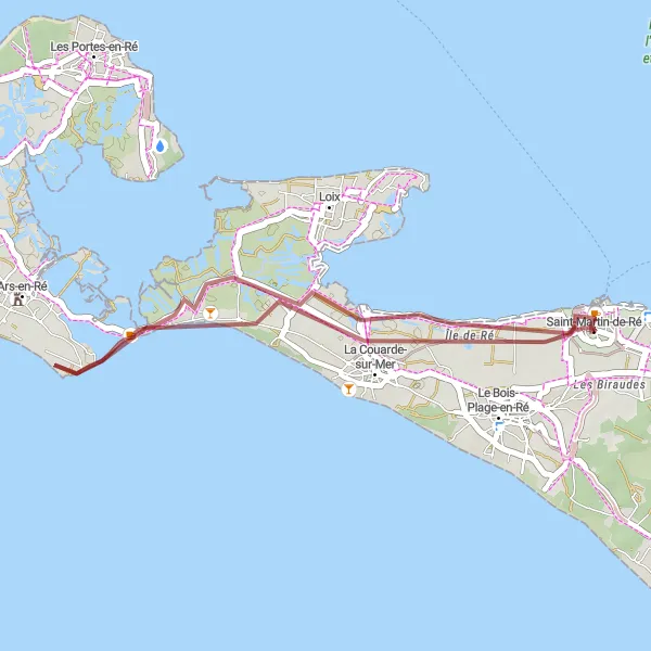 Map miniature of "Sandy Trails and Serene Beaches" cycling inspiration in Poitou-Charentes, France. Generated by Tarmacs.app cycling route planner