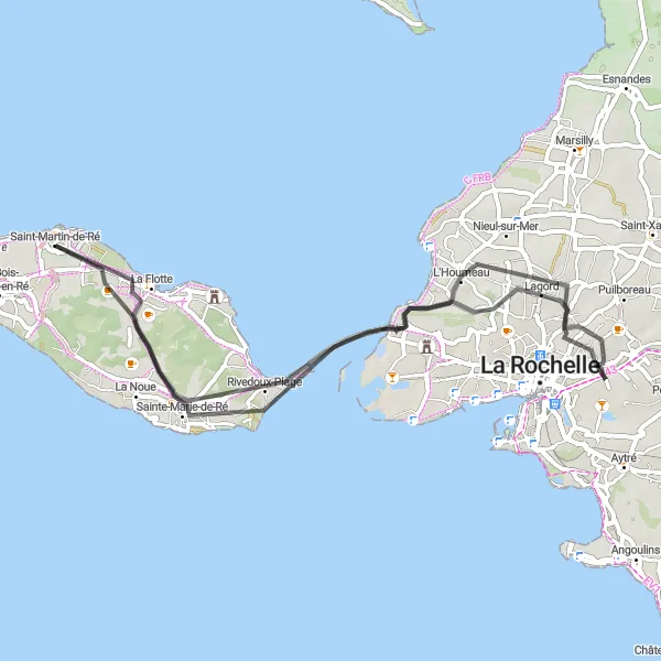 Map miniature of "Charming Villages and Stunning Coastline" cycling inspiration in Poitou-Charentes, France. Generated by Tarmacs.app cycling route planner