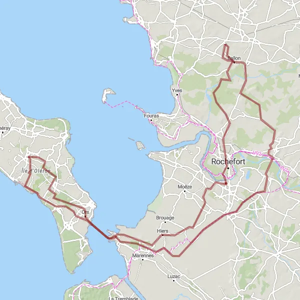 Map miniature of "Gravel Route from Saint-Pierre-d'Oléron to La Pépinière" cycling inspiration in Poitou-Charentes, France. Generated by Tarmacs.app cycling route planner